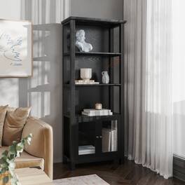 Emma + Oliver - Dassie Modern Farmhouse Wooden Bookcase and Storage Cabinet with Tempered Glass Doors and 3 Upper Shelves - Black