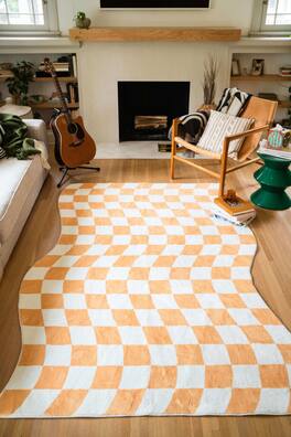 Lanyspace - Lany Space Yellow Wavy Checkered Rug - Multicolor