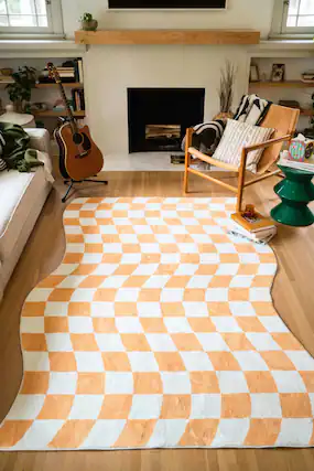 Front. Lanyspace - Lany Space Yellow Wavy Checkered Rug - Multicolor.