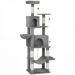 Pawhut - Cat Tower, 80" Tall Cat Tree, with 2 Condos, 2 Hammocks, 6 Sisal Scratching Posts - Dark Gray
