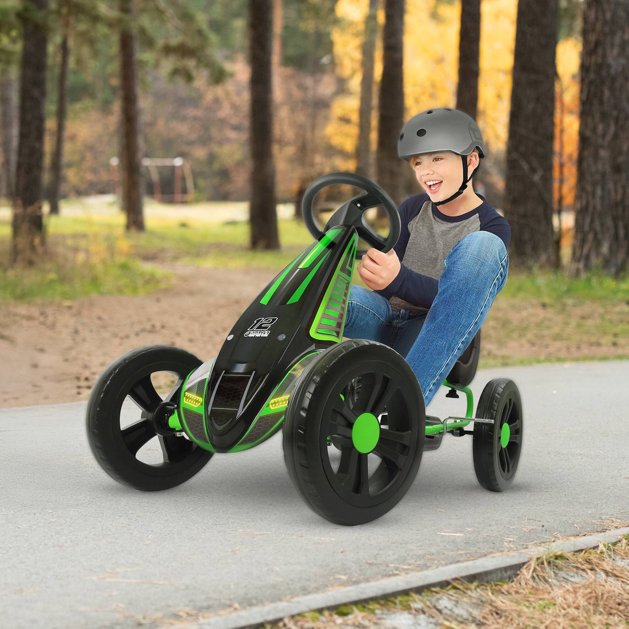 Alt View 4. hauck - hauck Cyclone Junior Racing Go Kart, 12” Rims and Race Style Pedals, Lime Green - Green.