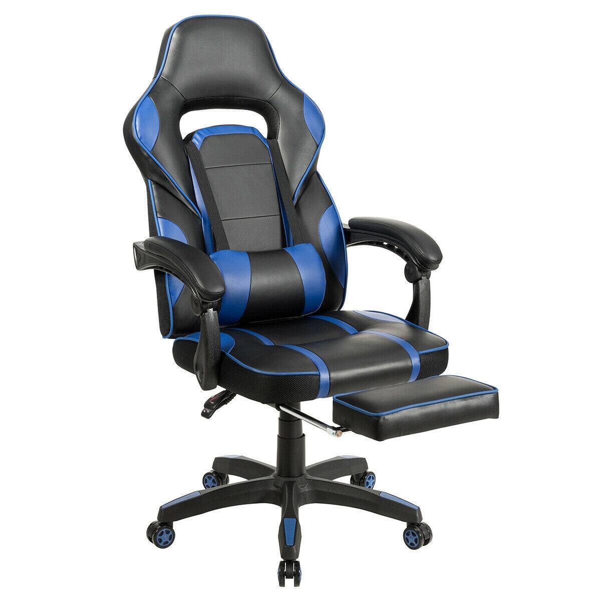 Alt View 18. Costway - Gaming Massage Reclining Racing Chair with Footrest - Blue.