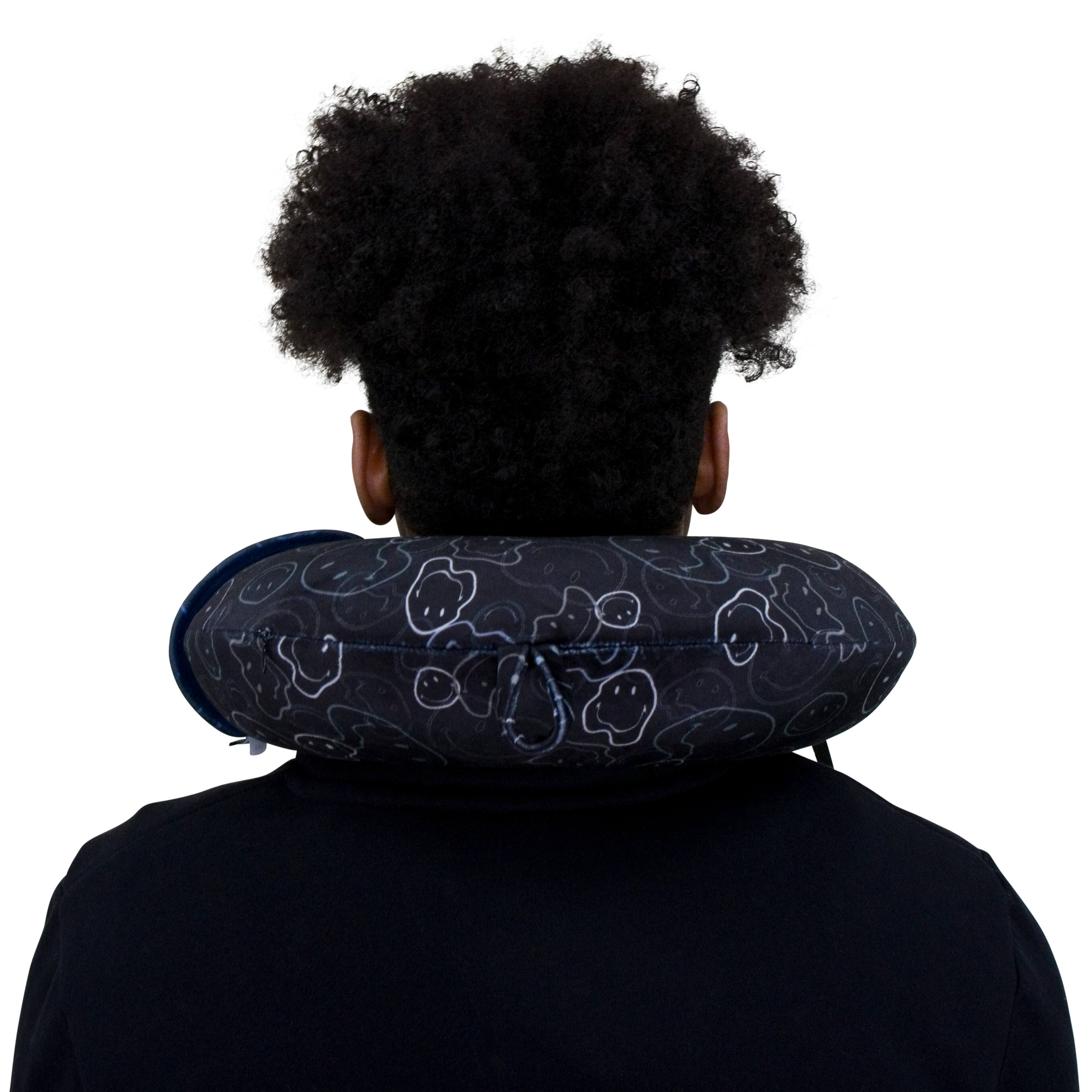 Alt View 2. Smiley World - SMILEY Black Melted Smiles Marshmallow Memory Foam Travel Pillow - Black.