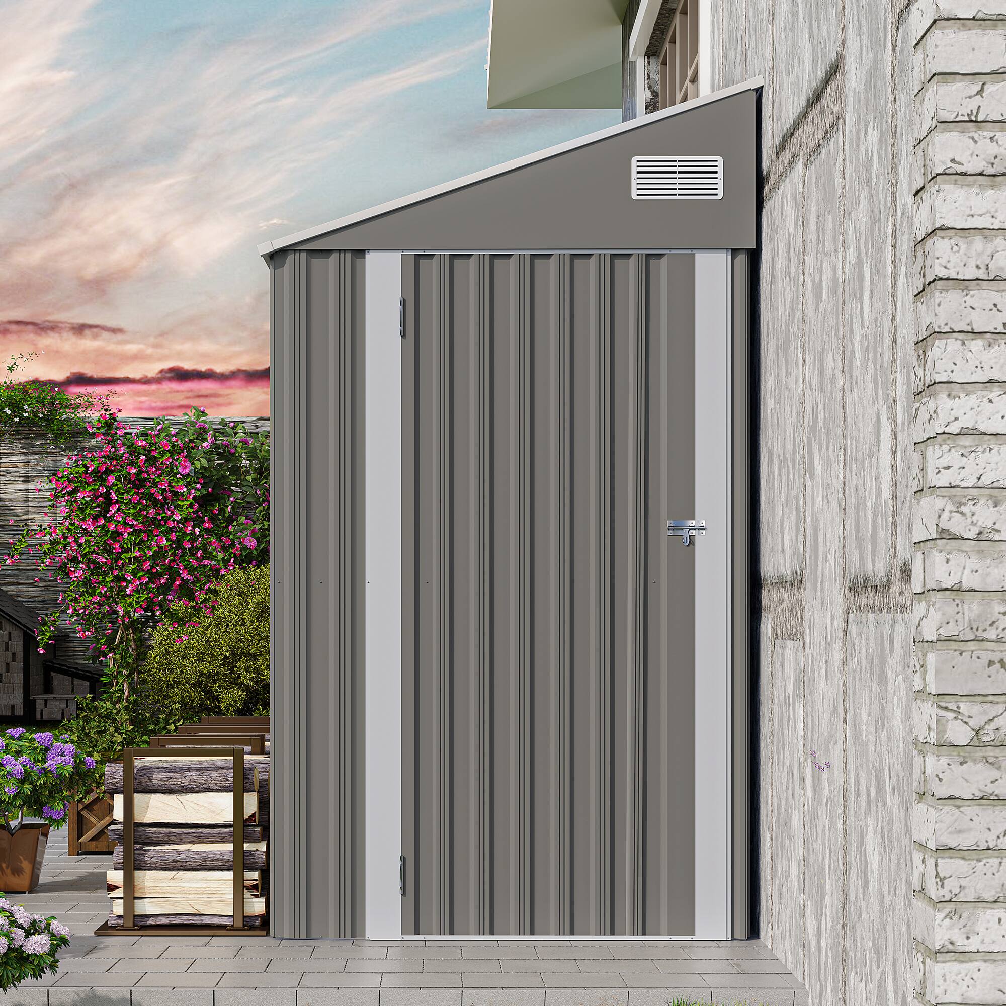 Front. Anysun - 4x8ft Metal Storage Shed with Single Hinge Door & Ventilation, Heavy-Duty Outdoor Garden Tool Shed for Backyard - Dark Gray.
