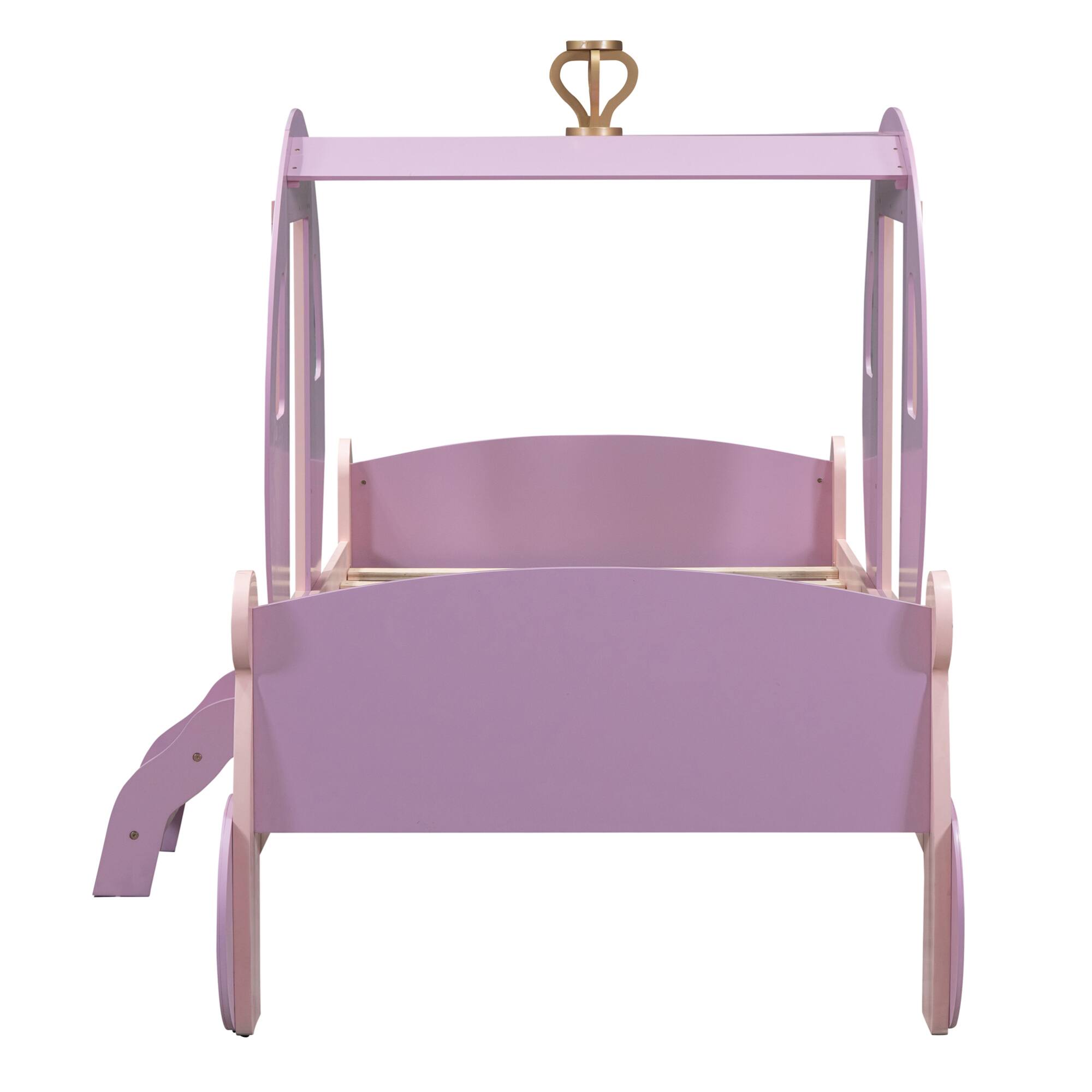 Alt View 7. GOODSILO - Twin Size Princess Carriage Bed with Crown and Wood Platform Design Including Staircase - Pink.