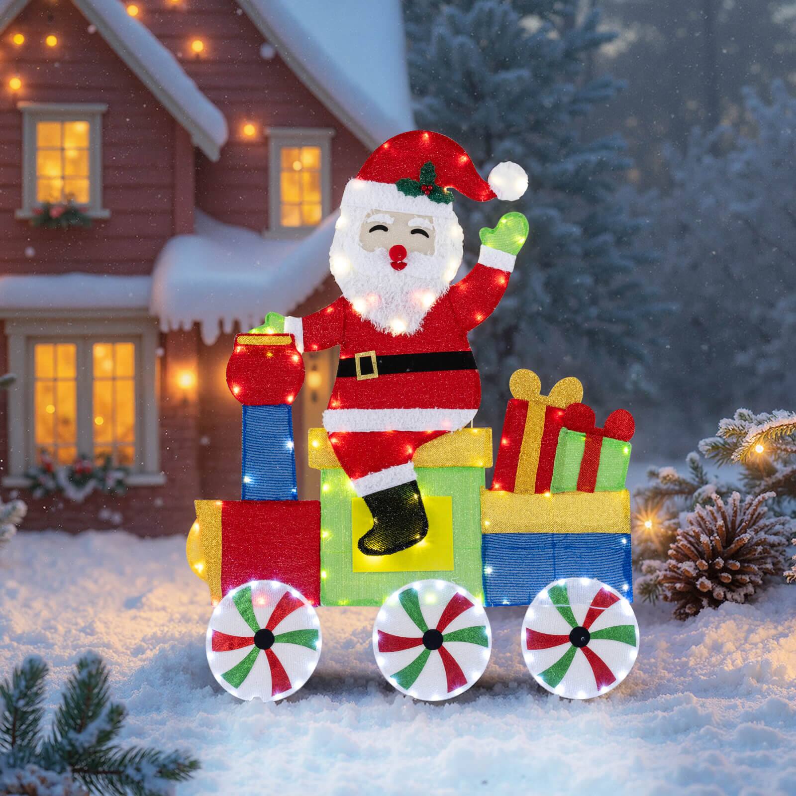Alt View 4. Costway - Costway Lighted Santa on Train Christmas Decoration with LED Lights Gift Boxes - Multicolor.