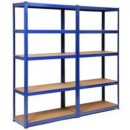 Costway - 2PCS 72"Heavy Duty Steel 5 Level Garage Shelf Storage Adjustable Shelves - Blue