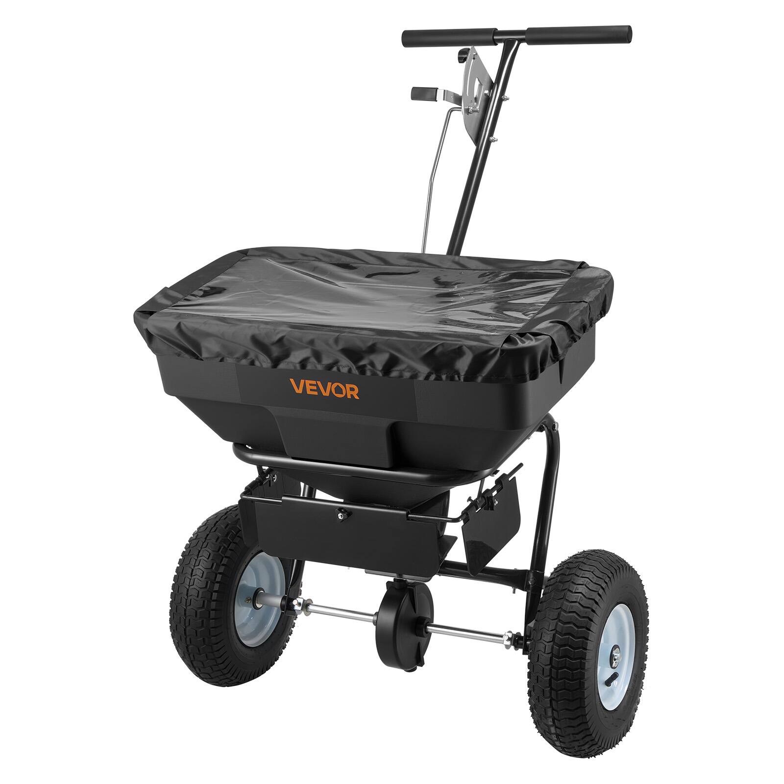 Alt View 5. VEVOR - Walk-Behind Spreader, 12ft Spreading Width, Push Broadcast Spreader with 13" All-Terrain Tires, Adjustable Flow Control - Black.