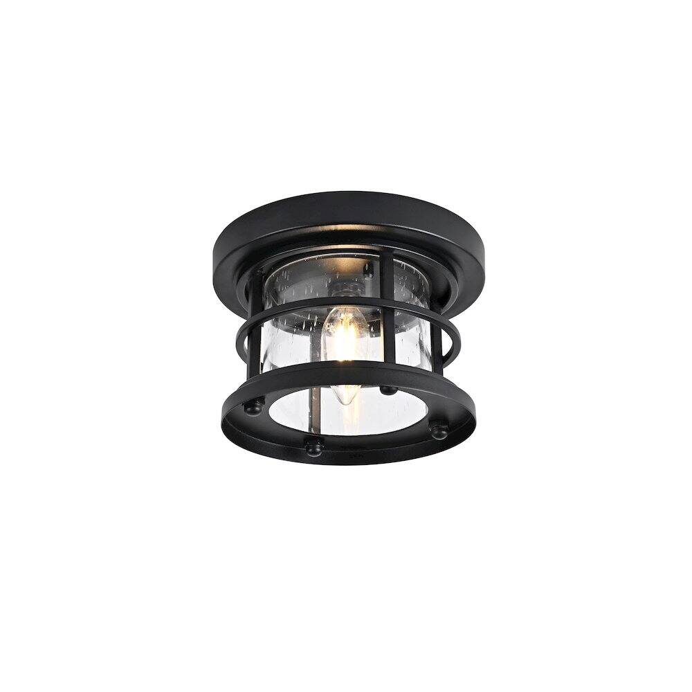 Left. Elegant Lighting - Carla 8 inch Outdoor Flush Mount Ceiling Light in Black - Black And Clear.