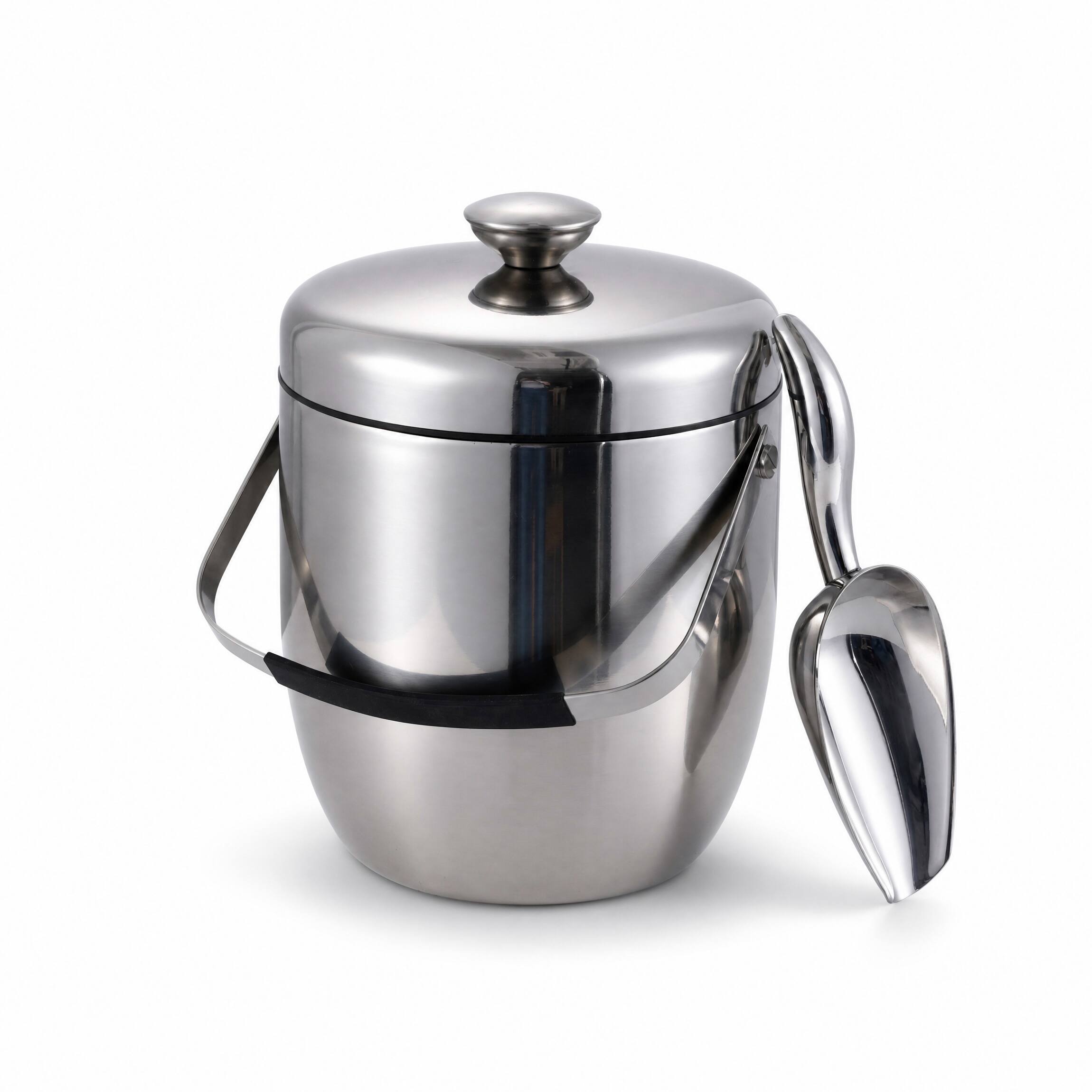 Alt View 6. Malletson - 3L Double-Wall Insulated Stainless Steel Ice Bucket with Lid & Tongs – 20-Hour Cold Retention - Sliver.