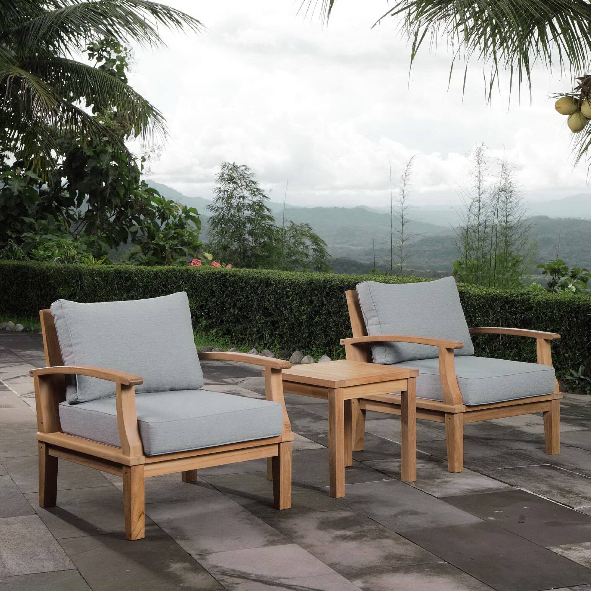 Marina 3 Piece Outdoor Patio Teak Set by Modway - Natural Gray