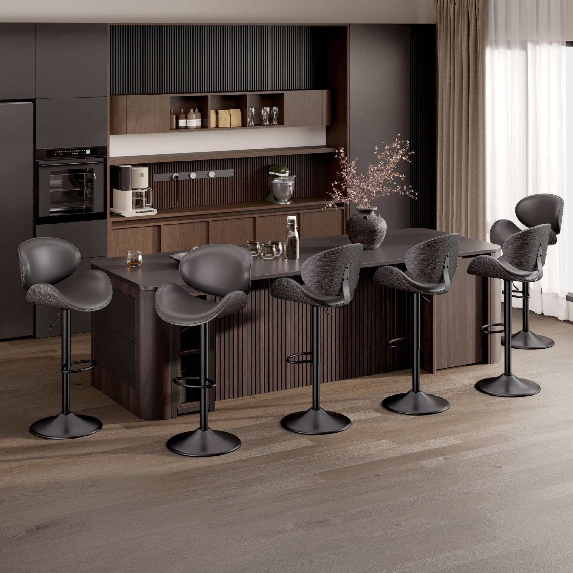 Alt View 8. HTUTWOO - Adjustable Bar Stools Set of 2, Ergonomic Swivel Counter Height Chairs, PU Leather Barstools with Footrest for Kitchen - Grey.