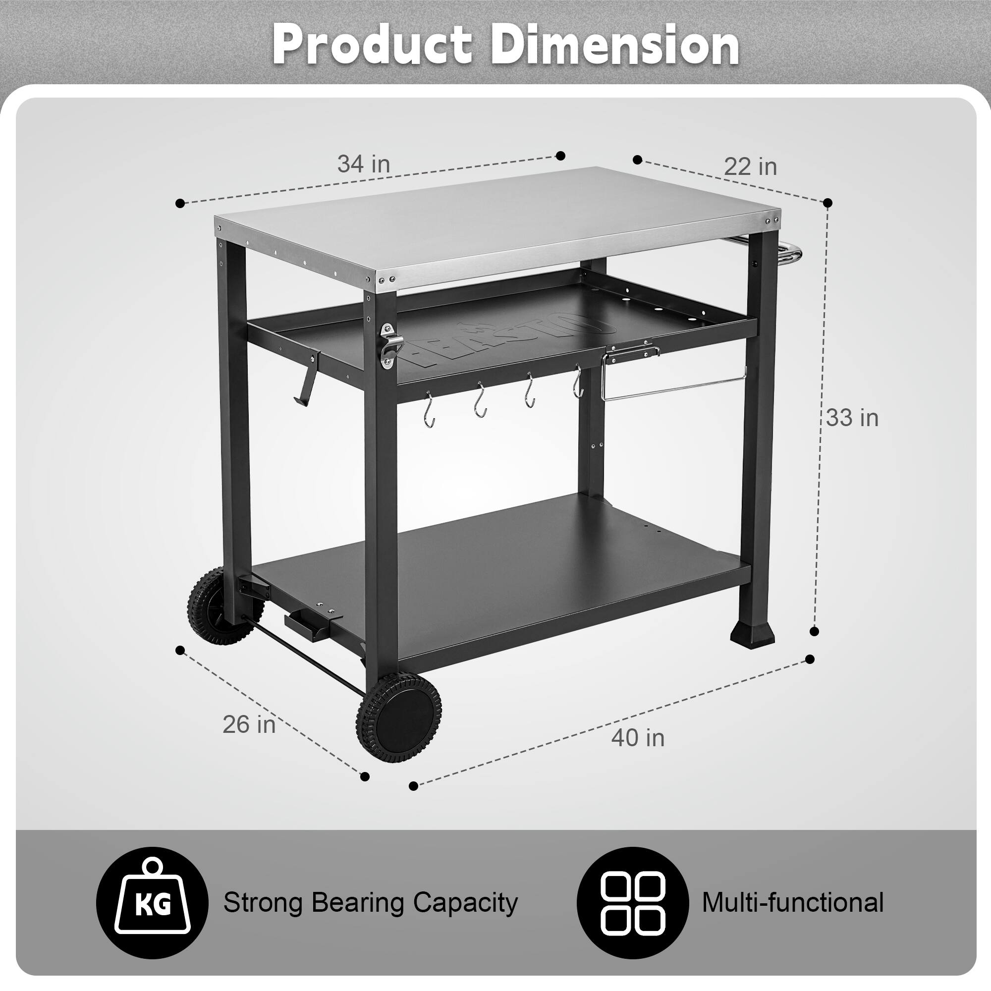 Product Dimension  
34 in x 22 in x 33 in x 26 in x 40 in  
Strong Bearing Capacity  
Multi-functional