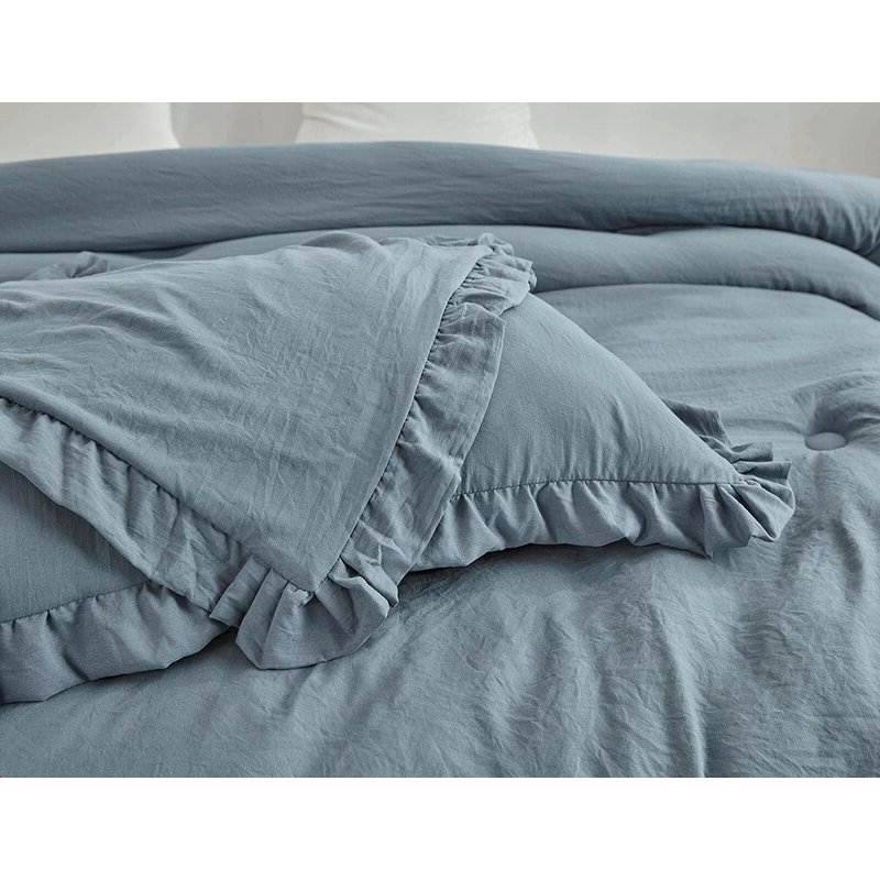 Alt View 1. Hivvago - King Oversized Blue Ruffled Edge Microfiber Comforter Set - Blue.