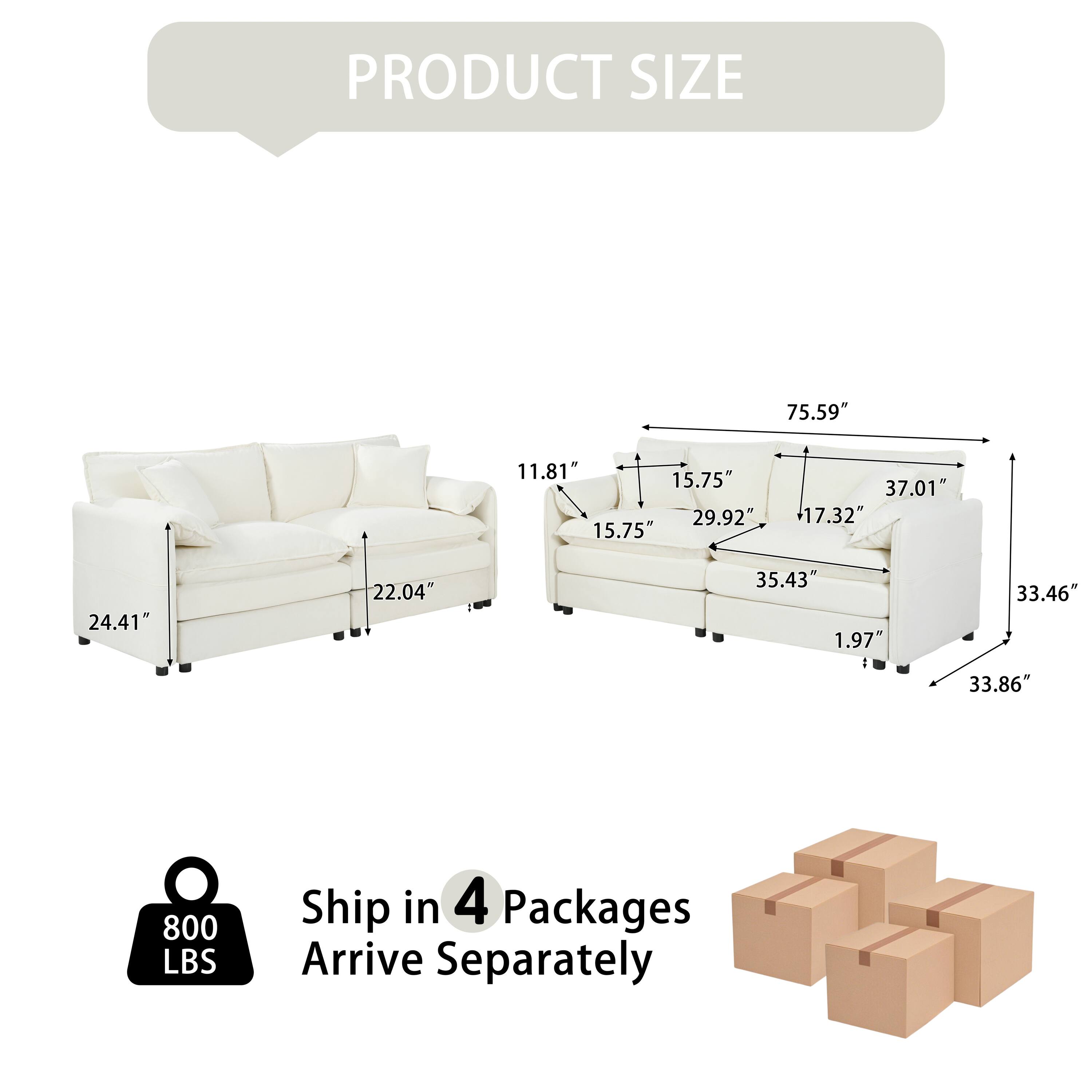 PRODUCT SIZE  
75.59" 11.81" 15.75" 29.92" 15.75" 37.01" 17.32" 24.41" 22.04" 35.43" 1.97" 33.46" 33.86"  
800 LBS  
Ship in 4 Packages  
Arrive Separately