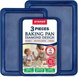 Bakken- Swiss - BAKKEN 3-Piece Cookie Sheet Set – Nonstick, Oven Safe to 450°F, PFOA/PFOS/PTFE Free, Diamond Base - Blue