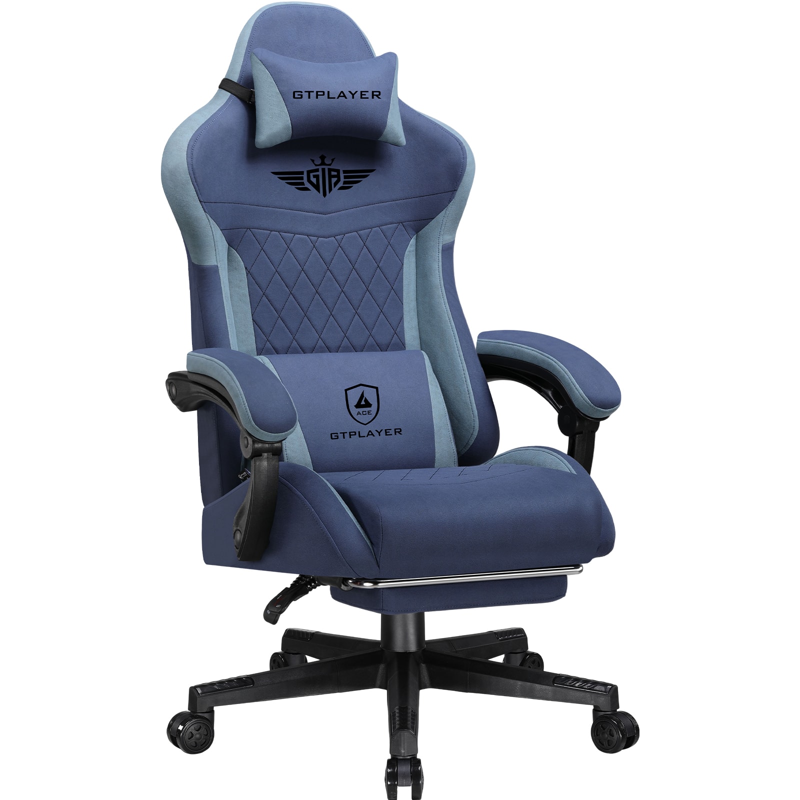 GTPlayer - Gaming Chair with Extended Backrest Fabric Computer Chair - Dark Blue