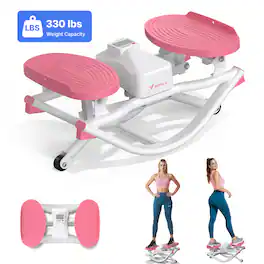 MERACH - Rocking Steppers for Exercise at Home, 3D Motion Stair Stepper with Resistance Bands for Full Body Workout - Pink