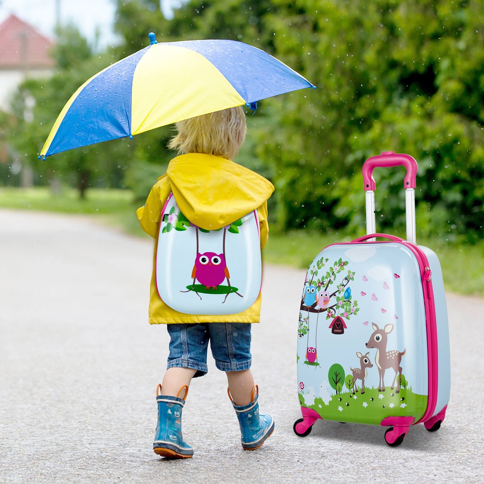 Alt View 9. Ecooso - 2-Piece Kids Luggage Set, 16" Rolling Suitcase + 12" Backpack, Carry-On Travel Set for Kids - Multicolor.