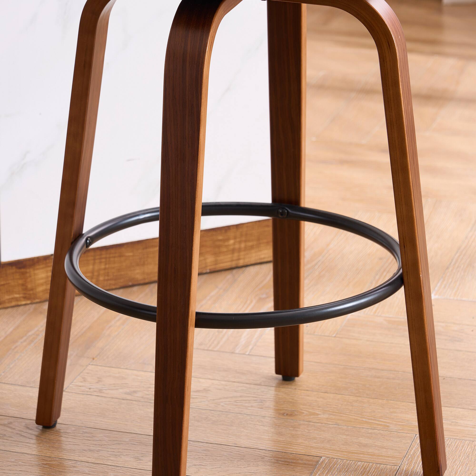 Alt View 1. FERPIT - FERPIT Faux Leather Swivel Counter Bar Stools with Wood Legs Set of 2, Black, 30" - Black.