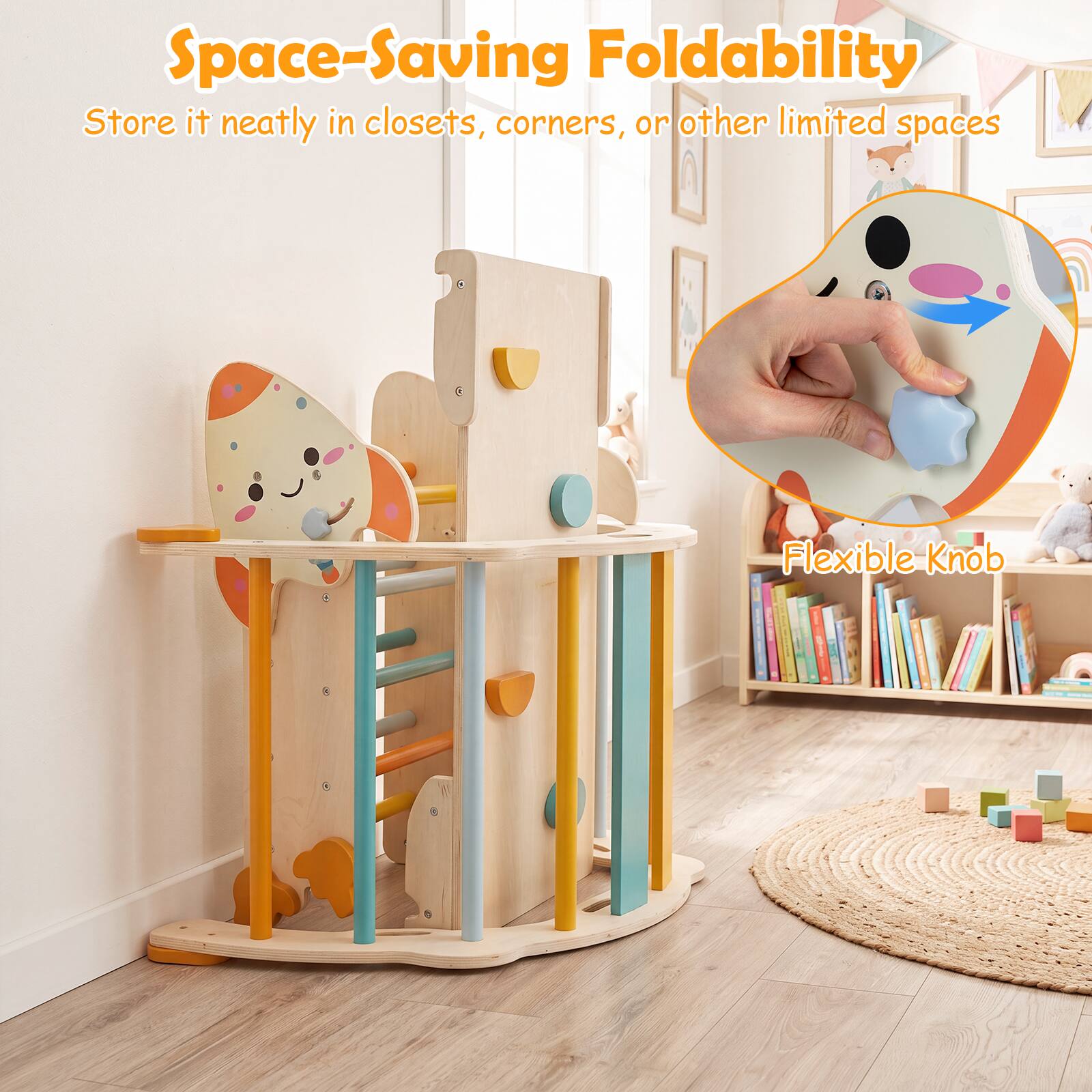 Space-Saving Foldability  
Store it neatly in closets, corners, or other limited spaces  

Flexible Knob