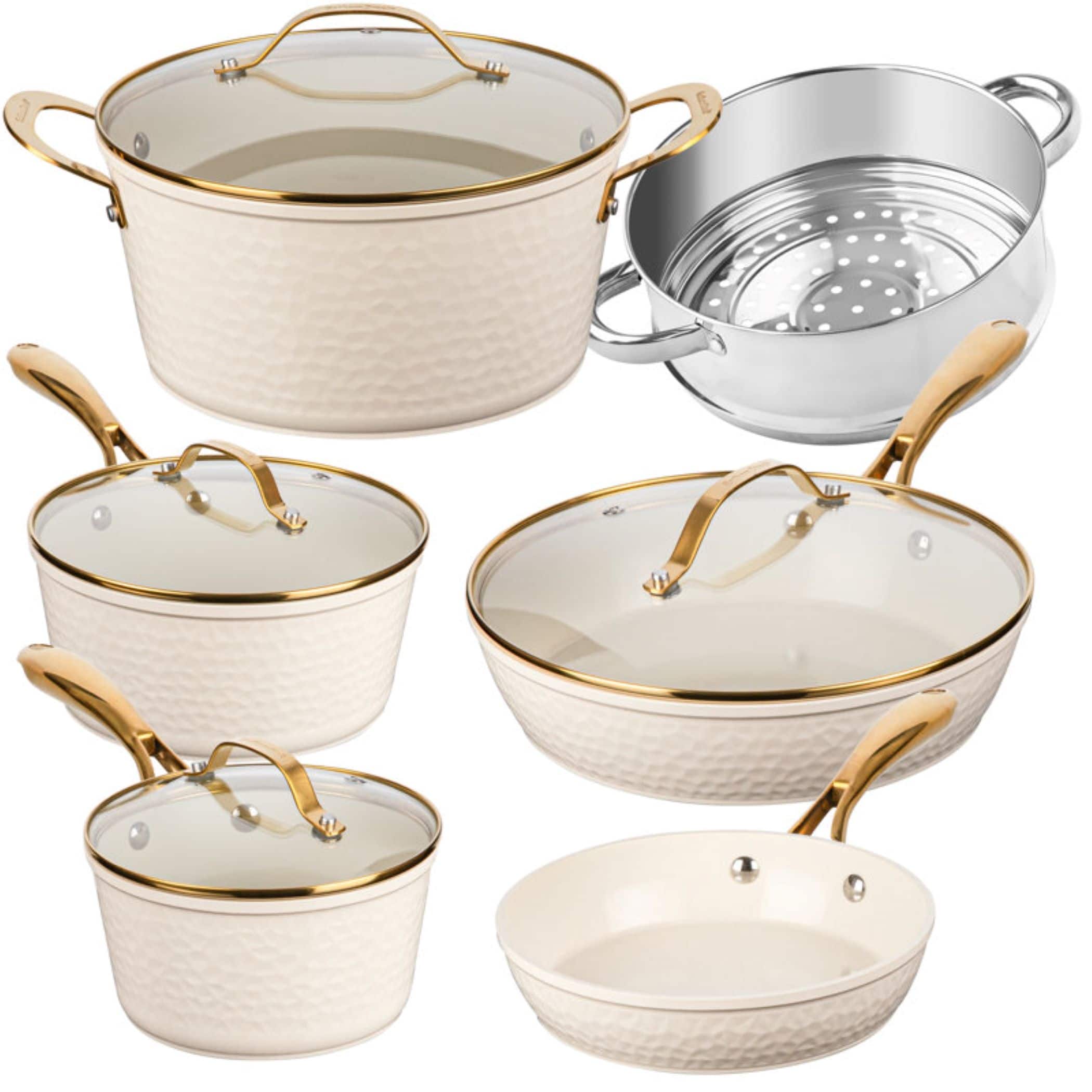 Gotham Steel - 10 Piece Hammered Nonstick Ceramic Cookware Set - Cream