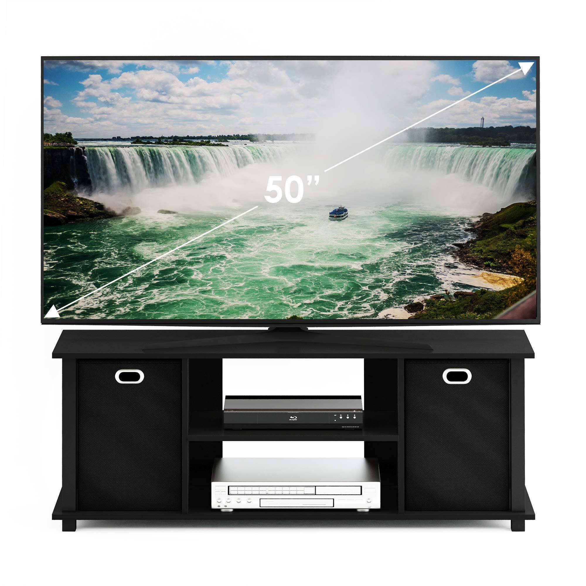 Alt View 1. Hirose Alice - Econ Entertainment Center Black/black Simple stylish design, Functional and suitable for any room; style: mode... - French Oak Grey/Black/Black-42 Inch with Bin.