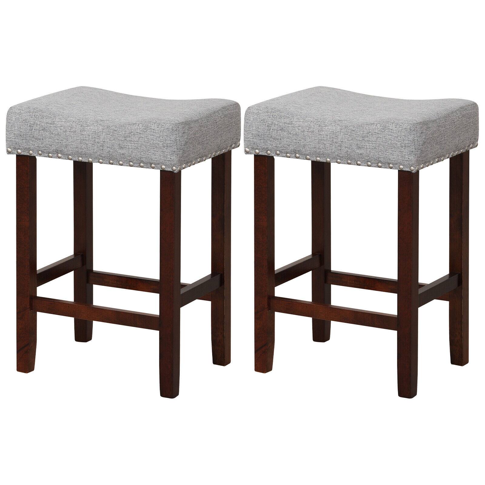 Front. Ecooso - Set of 2 25 Inch Bar Stools with Curved Seat and Footrest for Counter or Island - Gray.