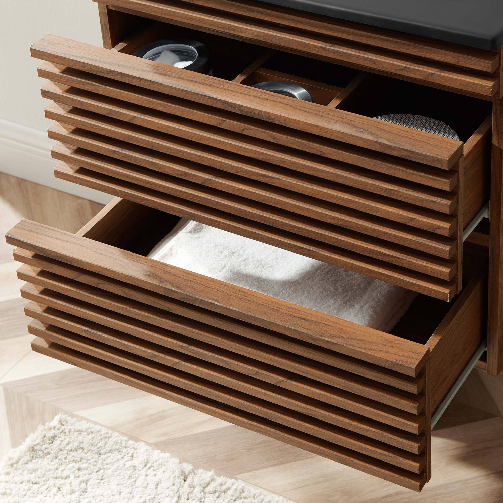 Left. Modway - Render Wall-Mount Bathroom Vanity with Black Basin Included - Walnut Black.