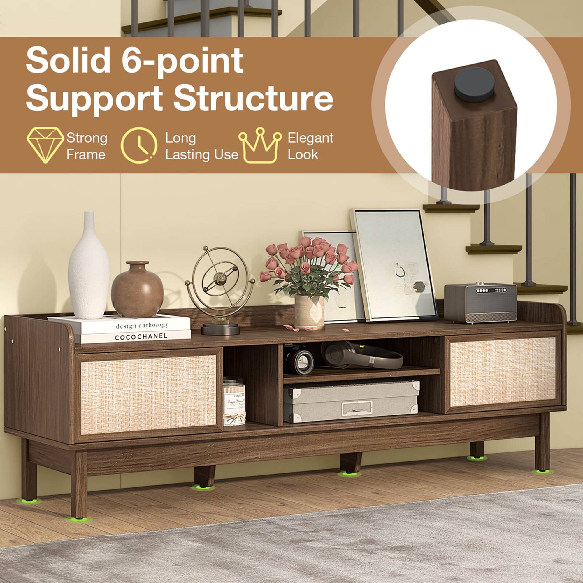 The text on the image reads: "Solid 6-point Support Structure - Strong, Long, Elegant Frame - Lasting Use - Look."