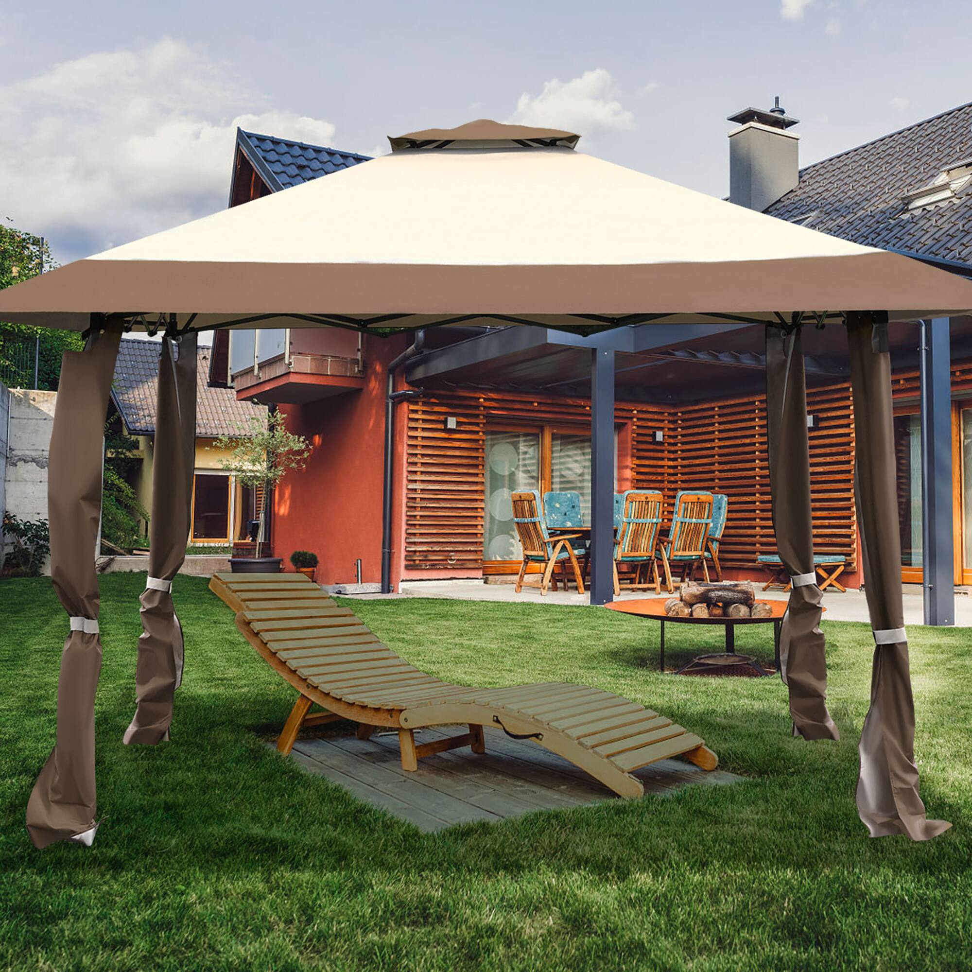 Alt View 1. Costway - Costway 13'x13'  Gazebo Canopy Shelter Awning Tent Patio Garden Outdoor Companion - Brown,Beige.