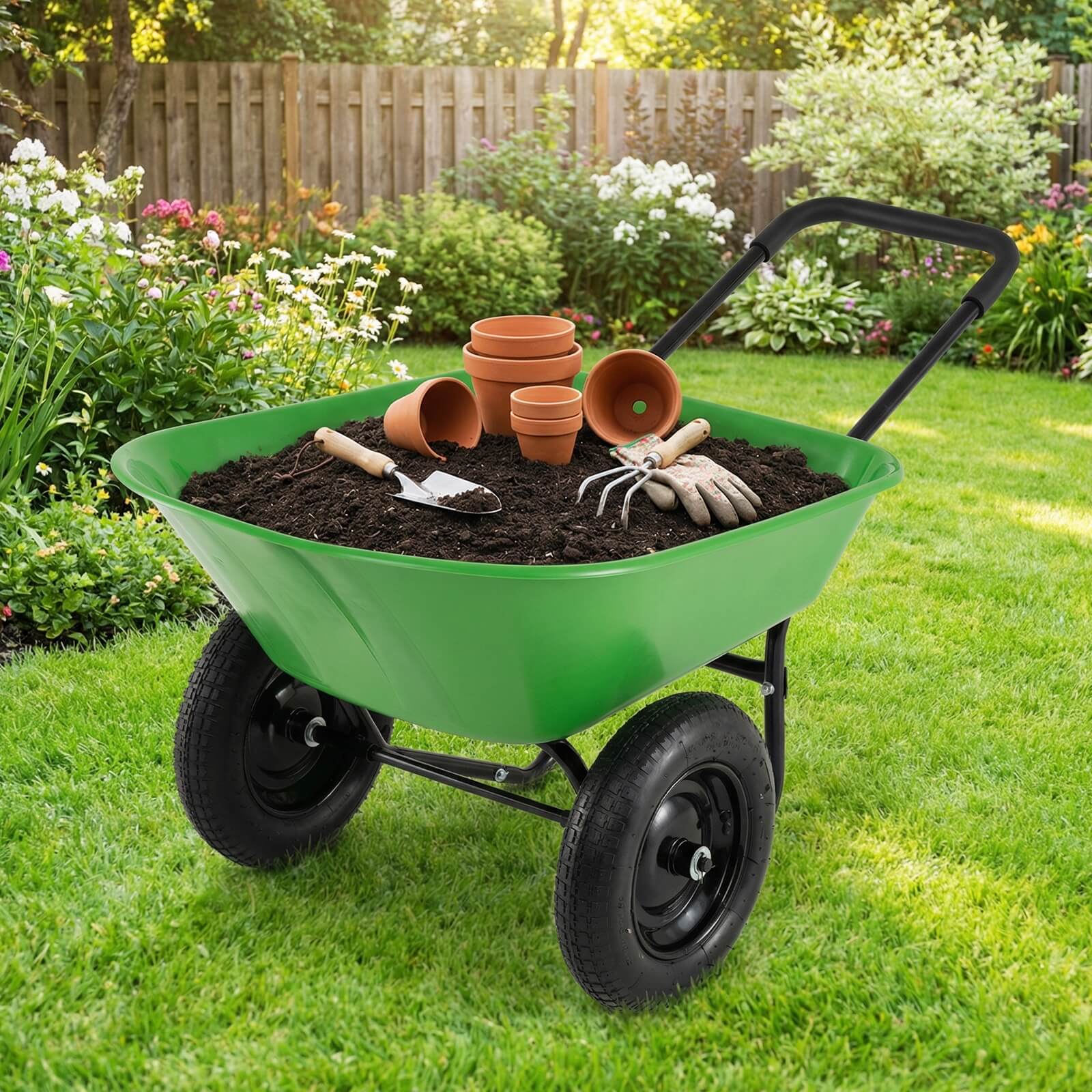 Alt View 1. Costway - Costway 2 Tire Wheelbarrow Garden Cart Heavy Duty Dolly Utility Cart - Light Green.