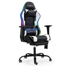 U-HOMY - RGB LED Gaming Chair with Massager and Footrest, Ergonomic Reclining Computer Chair with Lumbar Support - White