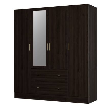 Front. FUFU&GAGA - FUFU&GAGA Chocolate Classic Wardrobe: Chic Storage with Golden Accents - Brown.