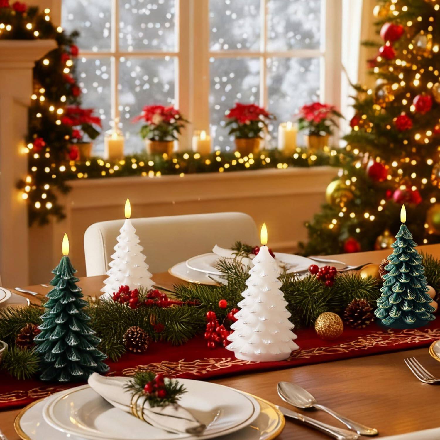 Left. MAGICAL RUBS - Christmas Decorations Indoor Decor - Tree Candles Operated Led Candle Lights With 6h Timer Xmas Home Set Of 2(green) - Green Pumpkin.