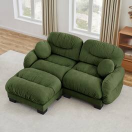 Anysun - L Shape Sectional Couch with Ottoman, Chenille Fabric, High-Density Foam & Curved Armrests for Living Room - Green