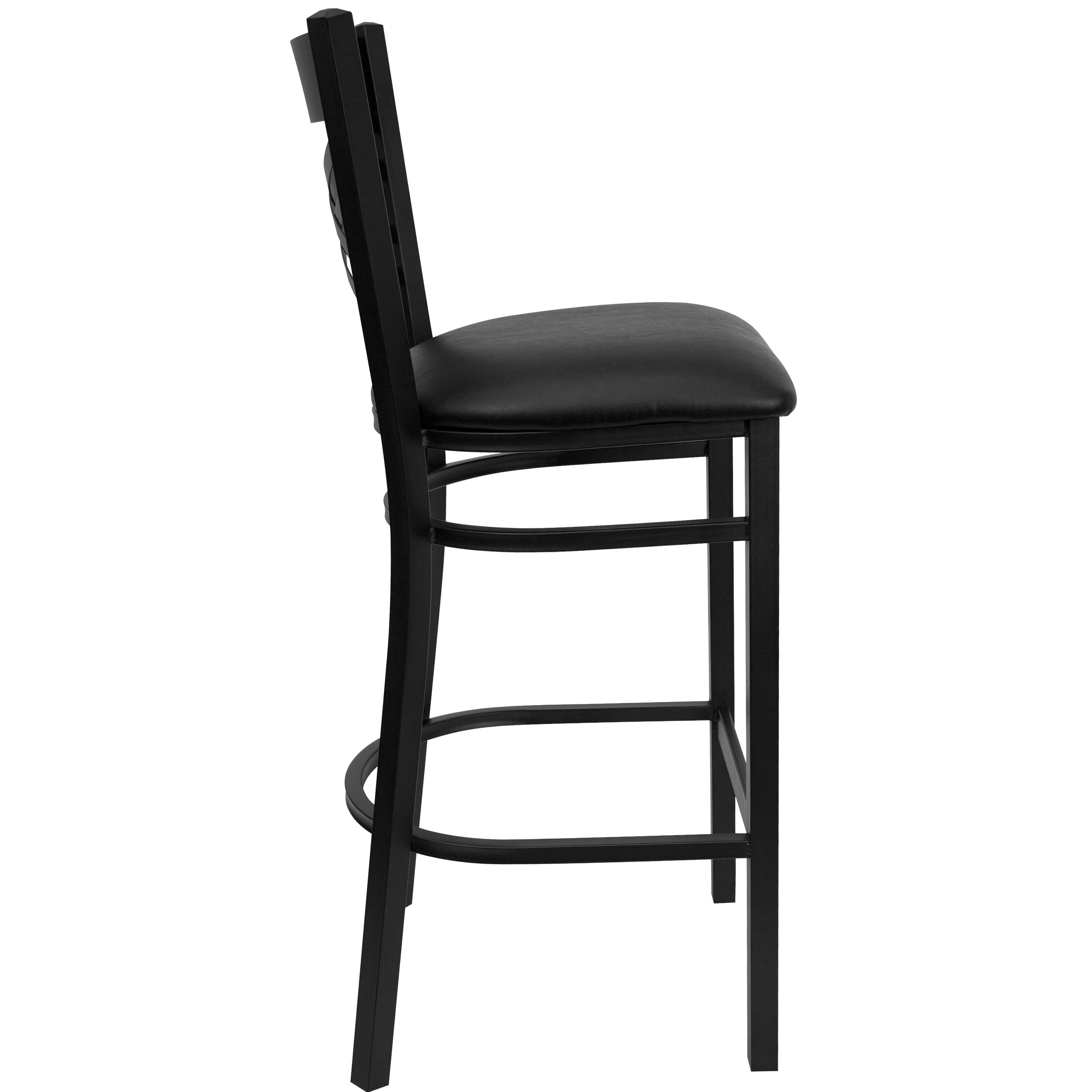 Alt View 5. Emma + Oliver - 2 Pack "X" Back Metal Restaurant Barstool - Black Vinyl Seat/Black Metal Frame.