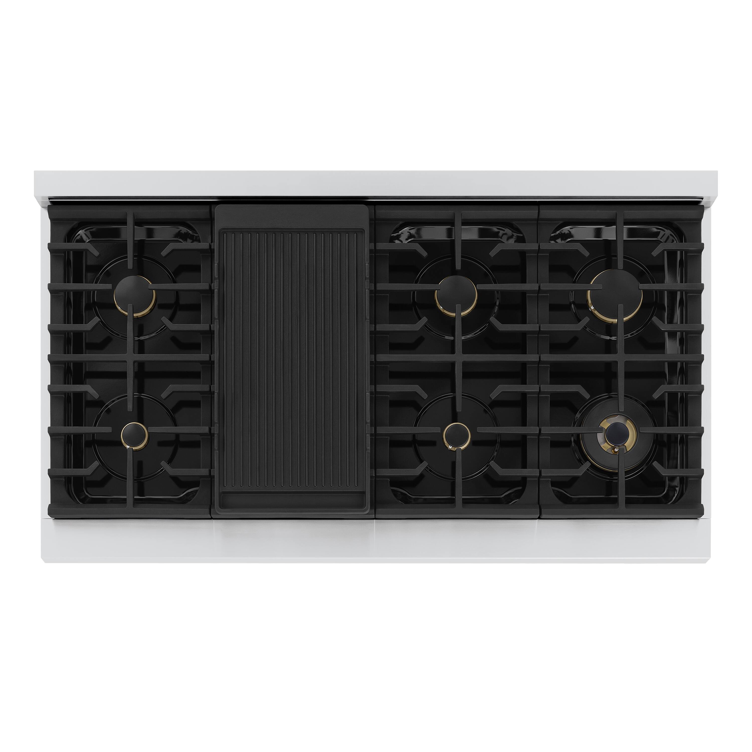 Alt View 8. ZLINE - Autograph 48 in. 6.7 cu. ft. Marino Freestanding Double Oven Gas Range with 8 Burners and Polished Gold Accents - White Matte.