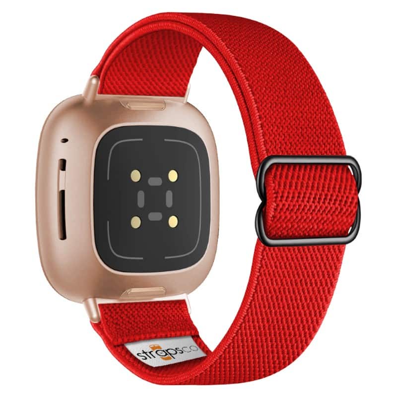 Photos - Smartwatches StrapsCo - Nylon Stretch Watch Band Strap For Fitbit Sense 2 - Red  s2.ny100.6.20.fvs.rg(Rose Gold Hardware)
