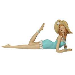 Fancy That - Retro Lounging Bathing Beauty Beach Girl Teal Swimsuit Resin Figurine Home Decor - Aqua