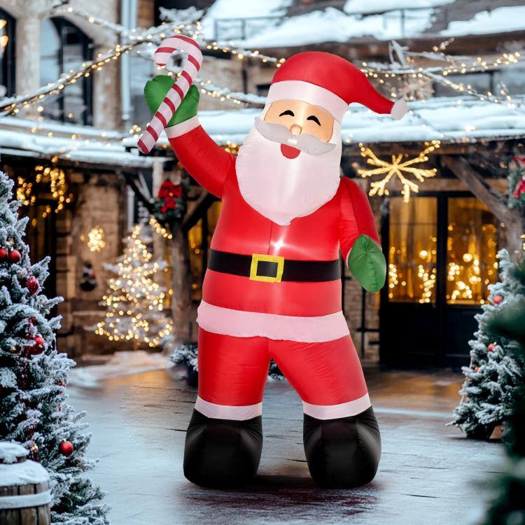 Alt View 8. PULUZ - 8' Christmas Inflatable Santa Claus with Candy Cane, Outdoor Blow-Up Yard Decoration with LED Lights Display - Red.