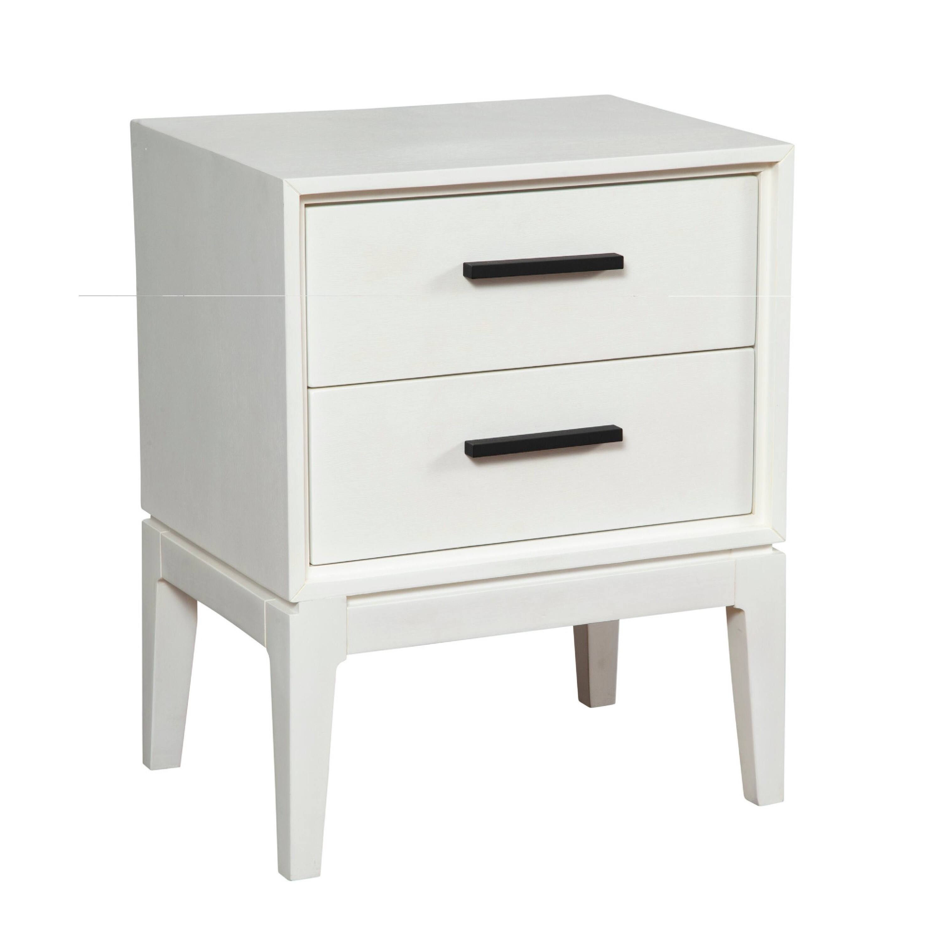 Front. Manhattan Lane - Nightstand with 2 Drawers and Wooden Frame - White.