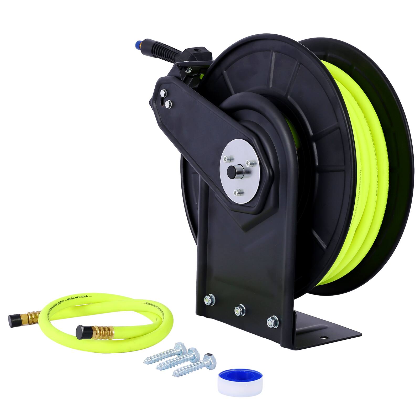 LOVMOR - 3 8 in x 50 Ft Retractable Auto Rewind Air Hose Reel Industrial Rubber 300 PSI