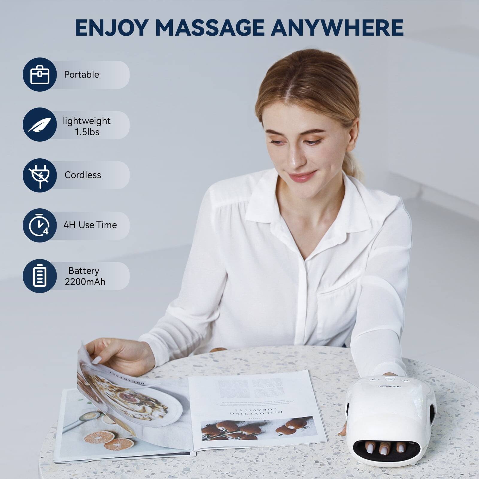 ENJOY MASSAGE ANYWHERE

- Portable
- Lightweight 1.5lbs
- Cordless
- 4H Use Time
- Battery 2200mAh

GRAVITY DISCOVERING EXIMANNE