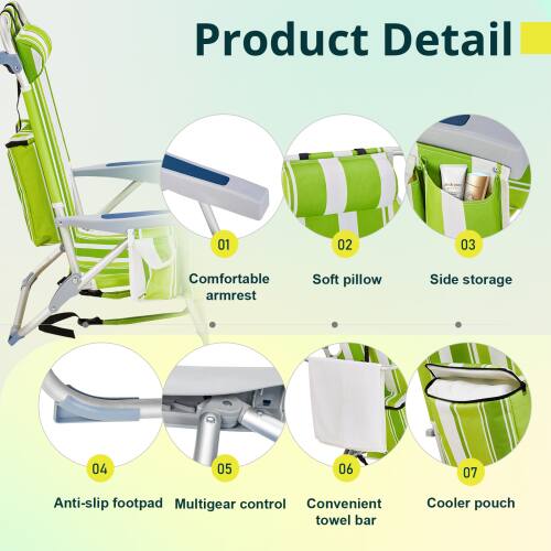 Product Detail

01 Comfortable armrest  
02 Soft pillow  
03 Side storage  
04 Anti-slip footpad  
05 Multigear control  
06 Convenient towel bar  
07 Cooler pouch