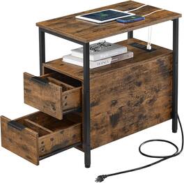Songmics Home - 2 Drawer Side Table with Charging Station - Rustic Brown