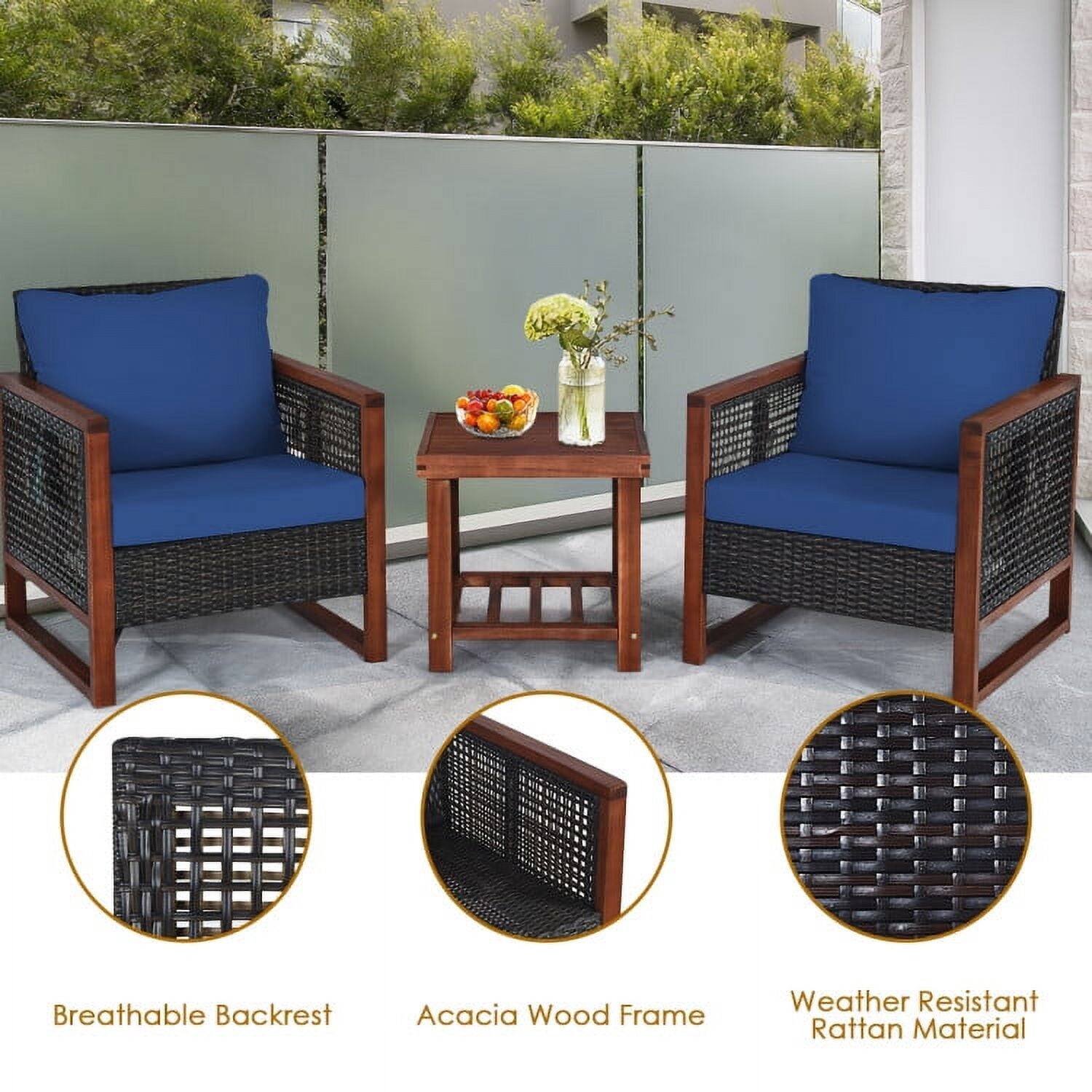 Breathable Backrest  
Acacia Wood Frame  
Weather Resistant Rattan Material