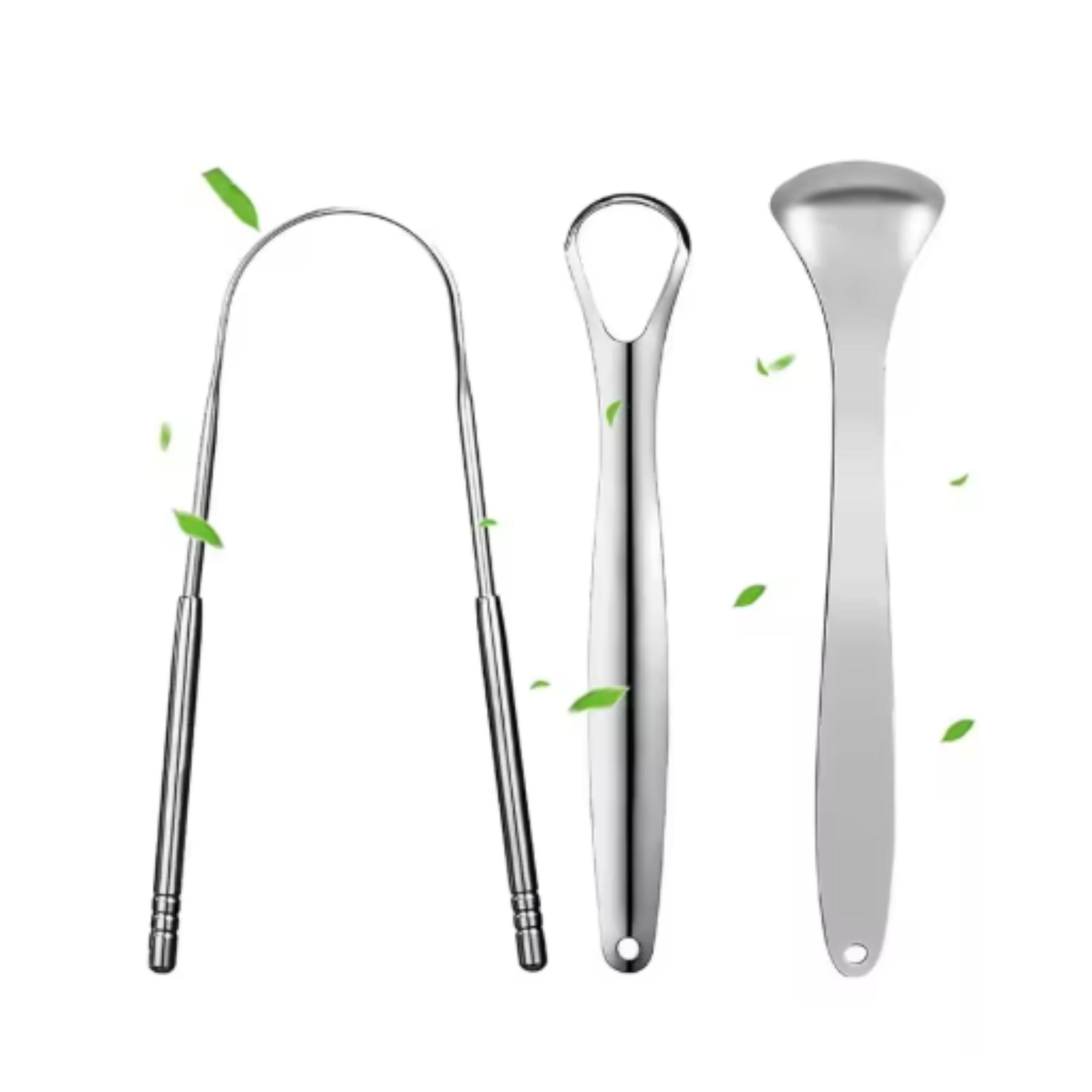 Alt View 1. Kitcheniva - Stainless Steel Tongue Scraper 3 Pcs Set with Storage Box.