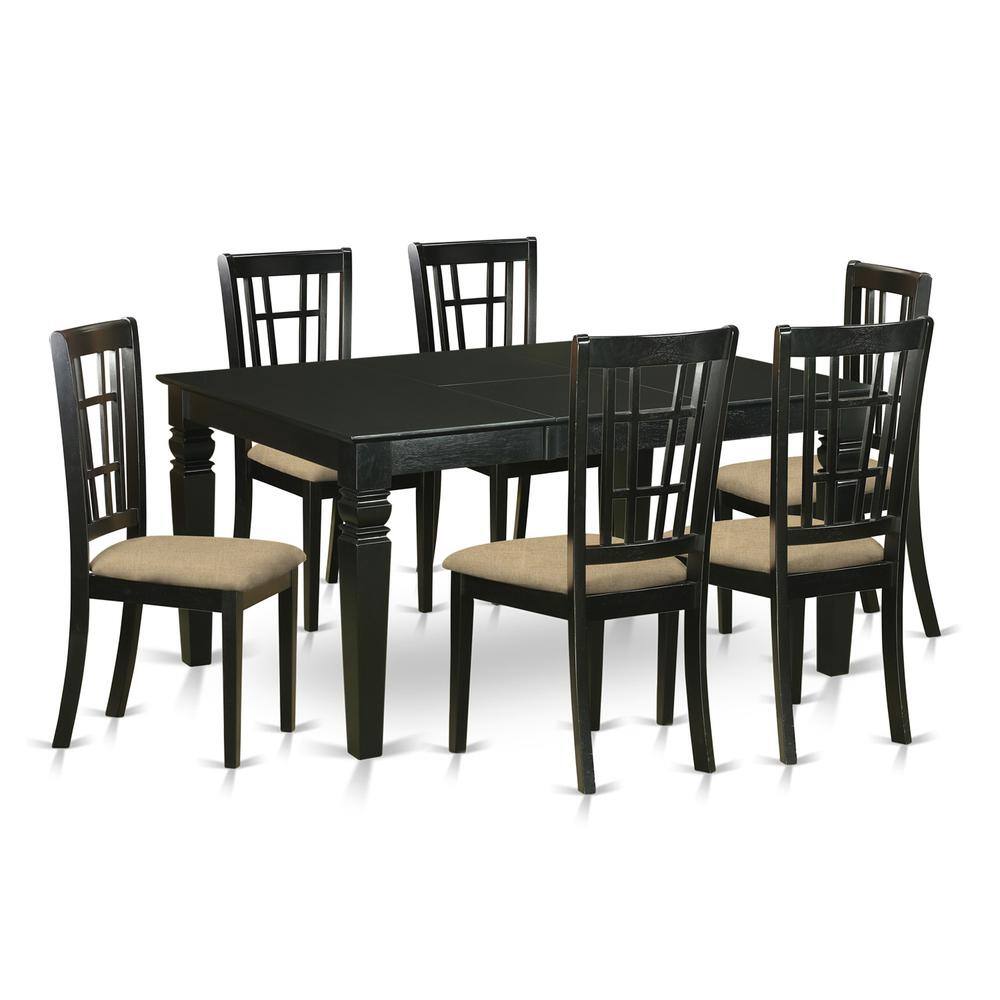 Back. East West Furniture - WENI7-BLK-C 7 PcTable and chair set for 6-Dining Table and 6 dinette Chairs - Black.