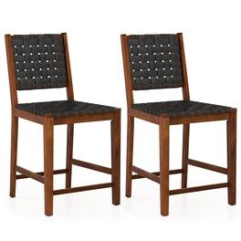 Ecooso - Set of 2 Woven Bar Stools with PU Straps for Kitchen Island or Cafe Counter - Brown & Black